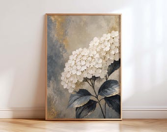 White Floral Wall Art Print, Japandi Botanical Decor, Neutral Beige Flower Poster, Modern Luxury Wall Decor, Botanical Flower Artwork