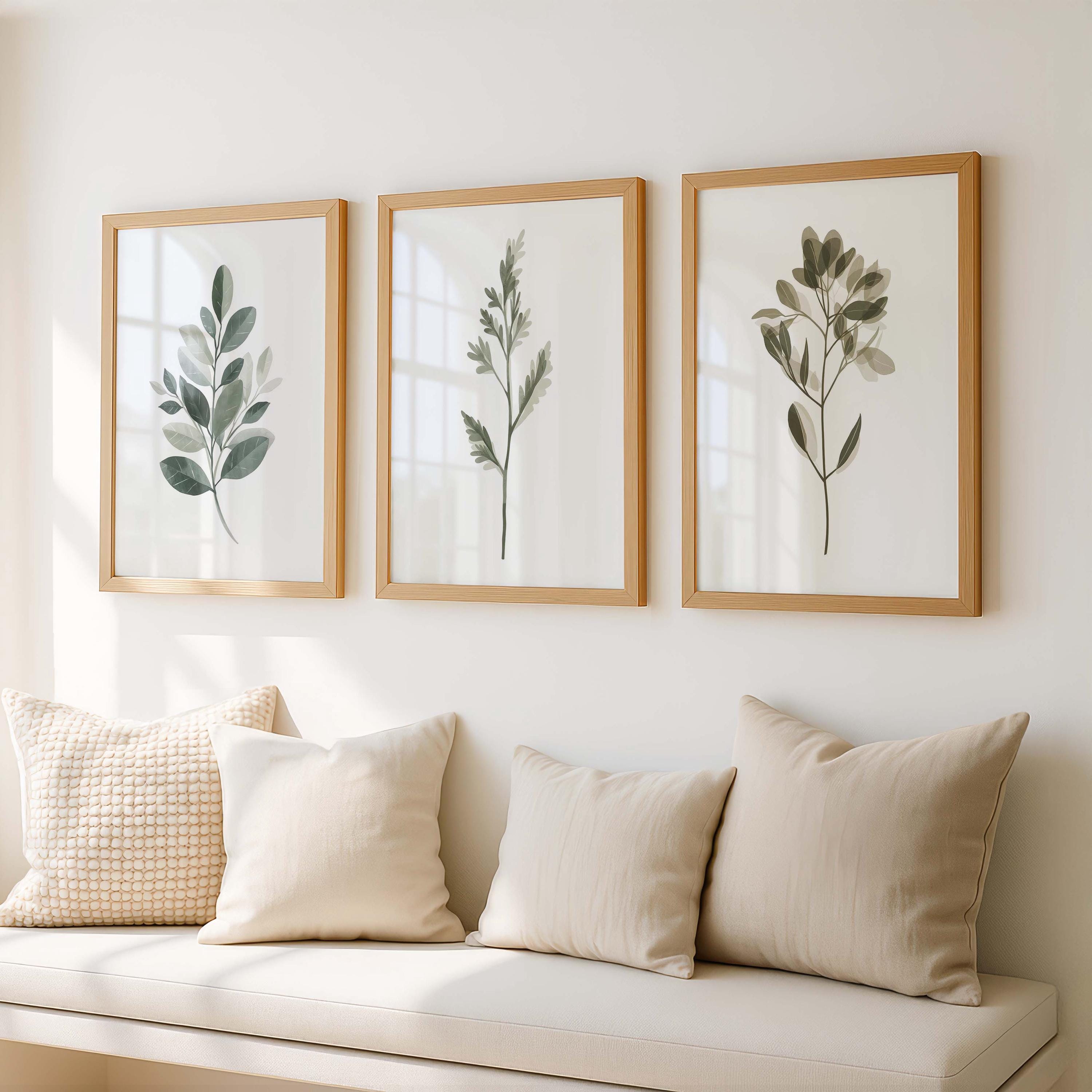 Neutral Botanical Wall Art Set of 3, Minimalist Leaf Prints, Japandi ...