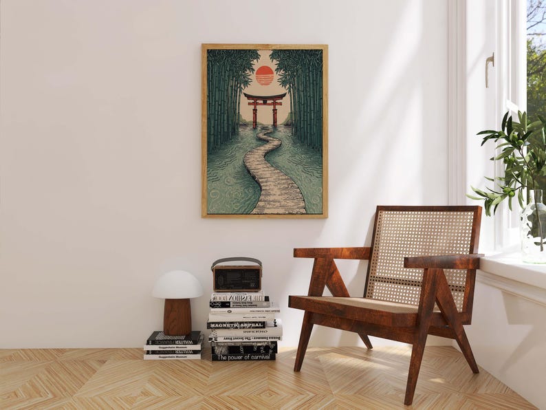 Japanese Torii Gate Wall Art Print, Bamboo Forest Zen Poster, Japandi ...