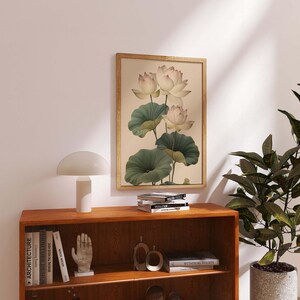 Vintage Lotus Flower Wall Art Print | Botanical Lotus Illustration ...