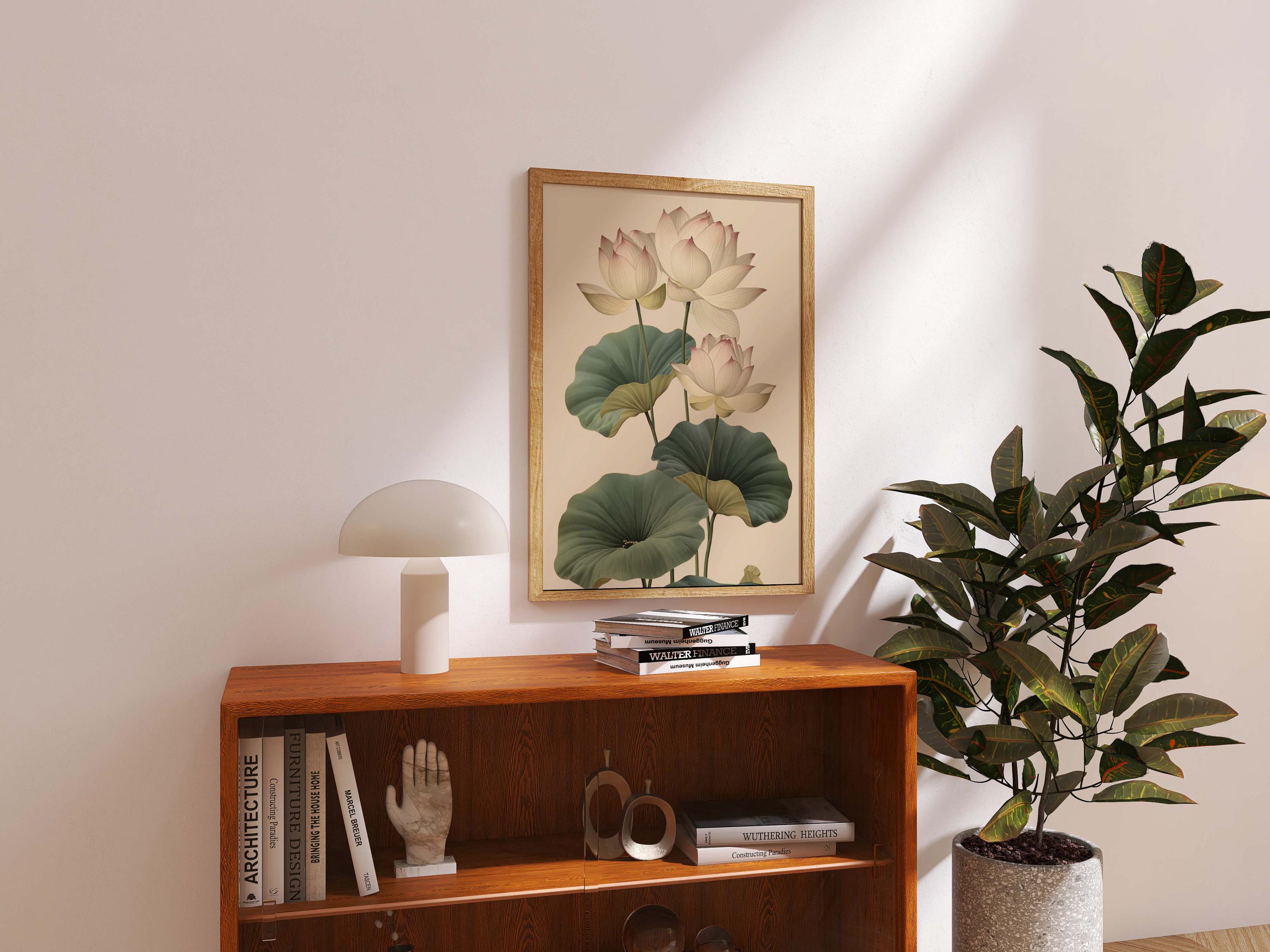 Vintage Lotus Flower Wall Art Print | Botanical Lotus Illustration ...