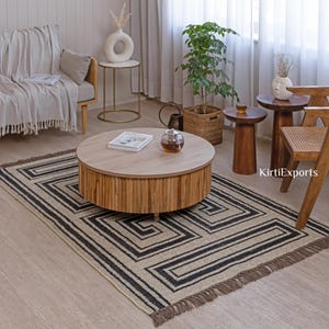 Handgewebter Juteteppich - Handgefertigter Woll-Juteteppich, handgemachter Kelim-Dhurrie-Teppich, Boho-Teppich, Vintage-Jute-Teppich