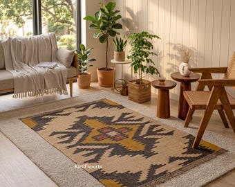 Wool Jute Rug Kilim Area Rug Handmade, Kilim Runner Rug, Boho Hallway Rug Vinatge Kitchen Rug Outdoor Handwoven, Wool Rug Custom Size 8x10