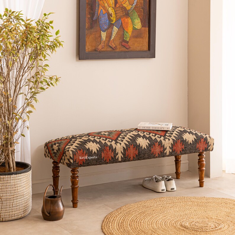 Kilim Rug Bench Ottoman Bench Upholstered Bench Handmade 