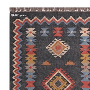 Tapetes de lã e juta em estilo kilim floral, tecidos à mão. Tapete plano de grandes dimensões para cozinha e decoração de casa, estilo navajo, 2,13 x 3,66 m (7 x 12 pés). Ecológico.