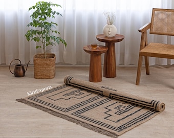 Ręcznie robiony dywan kilim 8x10, dywan z wełny juty tkany płasko, styl vintage turecki Navajo, dywan do salonu na wymiar
