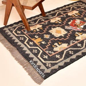 8x10 ft. Handmade Wool Jute Kilim Rug, Handwoven Wool Jute Rug, Kilim Jute Rug, Flatweave Rug, Bohemian Rug, Indian Dhurrie Rug