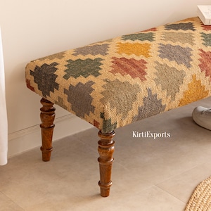 Wood Legs, kilim bench, ottoman bench, Handmade Furniture, Window Bench, Farmhouse Decor, Footstool Bench, living room bench,