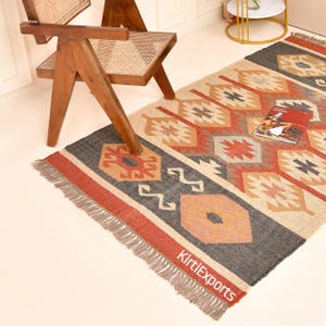 Handwoven Wool Jute Rug - Custom Boho Area Rug for Living Room - Natural Fiber Carpet - Rustic Handmade Floor Decor - Eco Friendly