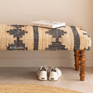 Jute Rug Sitting Bench - Bench For Bedroom | Ottoman Bench | Hallway Bench | Frontdoor Bench | Footstool Bench | Kilim Piano Bench