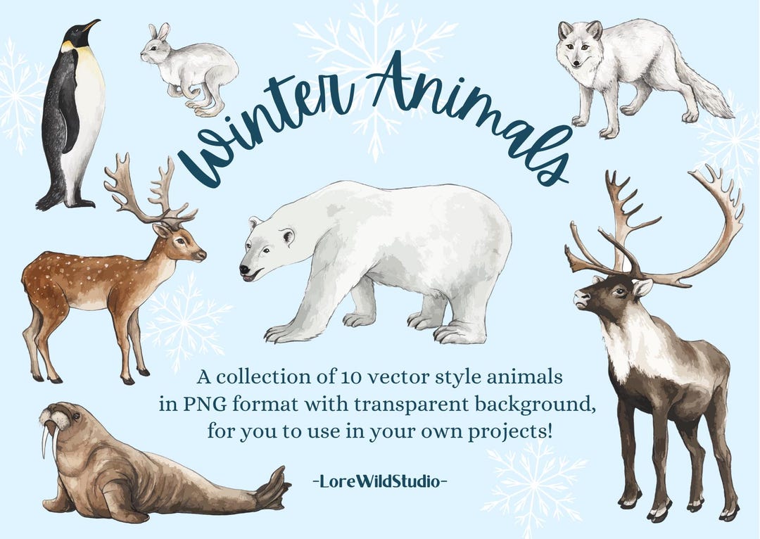 Watercolor Winter Animals Clipart Bundle: Arctic Nursery Art (PNG Files ...