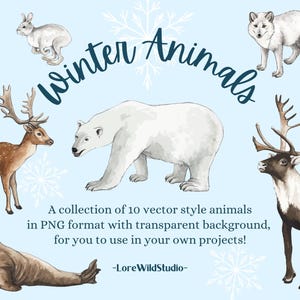 Winter Tiere Clipart Bundle, Aquarell arktische Tiere Kunst, Tier Clipart Kindergarten, PNG Clipart Illustration, Transparent Tier Clipart