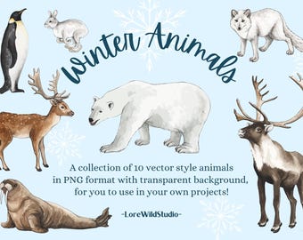 Aquarel winterdieren clipartbundel: Arctic kinderkamerkunst (PNG-bestanden, digitale download