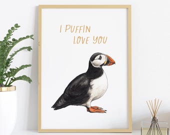 Puffin liefde woordspeling | Schattige vogelillustratie (digitale download)
