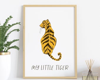 Tijger kinderkamer muurkunst | Jungledierenprint (digitale download)