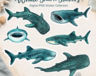 Digitale stickers, png-bestand | Stickerpakket walvishaai oceaan | GoodNotes-plannerstickers | Afdrukbare stickervellen | Direct downloaden