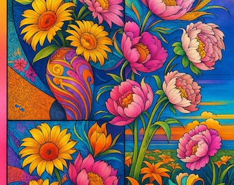 Set da colorare Zen Florals per adulti, file PDF, download immediato e stampa