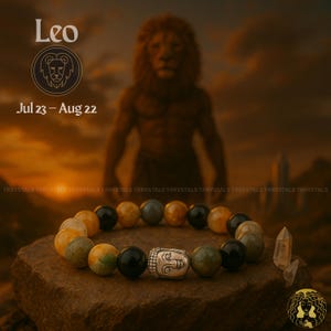 Löwe Sternzeichen Armband für Vertrauen, Schutz & Ausstrahlung, (23.Juli - 22.August) - 100% natürliche Edelsteine, 8 mm Perlen, Unisex, Elastisch
