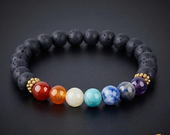 7 Chakra Armband | Sieben Chakra Lavastein Armband | Chakra Heilung Armband | Energie Gleichgewicht Kristall Armband