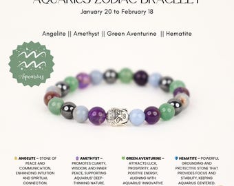 Wassermann Sternzeichen Armband | Angelit, Amethyst, grüner Aventurin & Hämatit | Wassermann Geschenk