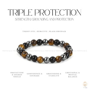 Triple Protection Gemstone Bracelet: Black Tourmaline, Hematite & Tiger&#39;s Eye