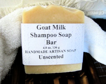 May include: A bar of goat milk shampoo soap, unscented, handmade artisan soap, 4.8 oz (136 g).