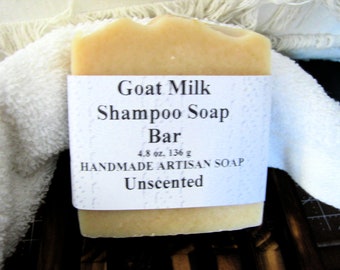 Goat Milk Shampoo Bar Soap  ~ Creamy Lather, Shampoo Bar, Natural Soap, Full Bar, Unscented, Travel Size with Storage  Free Shipping