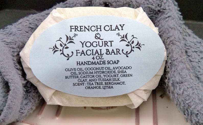Handmade French Green Clay Facial Bar: Tea Tree, Bergamot, Orange image 1