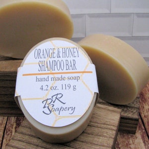 Orange ~ Honey Shampoo Bar,  Handmade Soap, Pure and Natural, Great Lather, Orange Scented Conditioner, Gift Wrap, Shipping Included