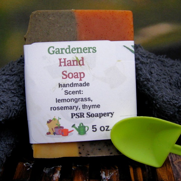 Hand Made Soap, Gardeners Hand Scrub, Light Exfoliate, Skin Nutrients, Fresh Scent, Free shipping, Eco-Pack