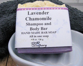 Lavender Chamomile Shampoo Bar, Body Bar, Head to Toe Handmade Bar Soap, Great Lather, Clean Hair,  Shipping Included, Gift Wrapped