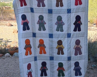 Vintage Overall Sam Quilt 1960s or 70s Applique Quilt