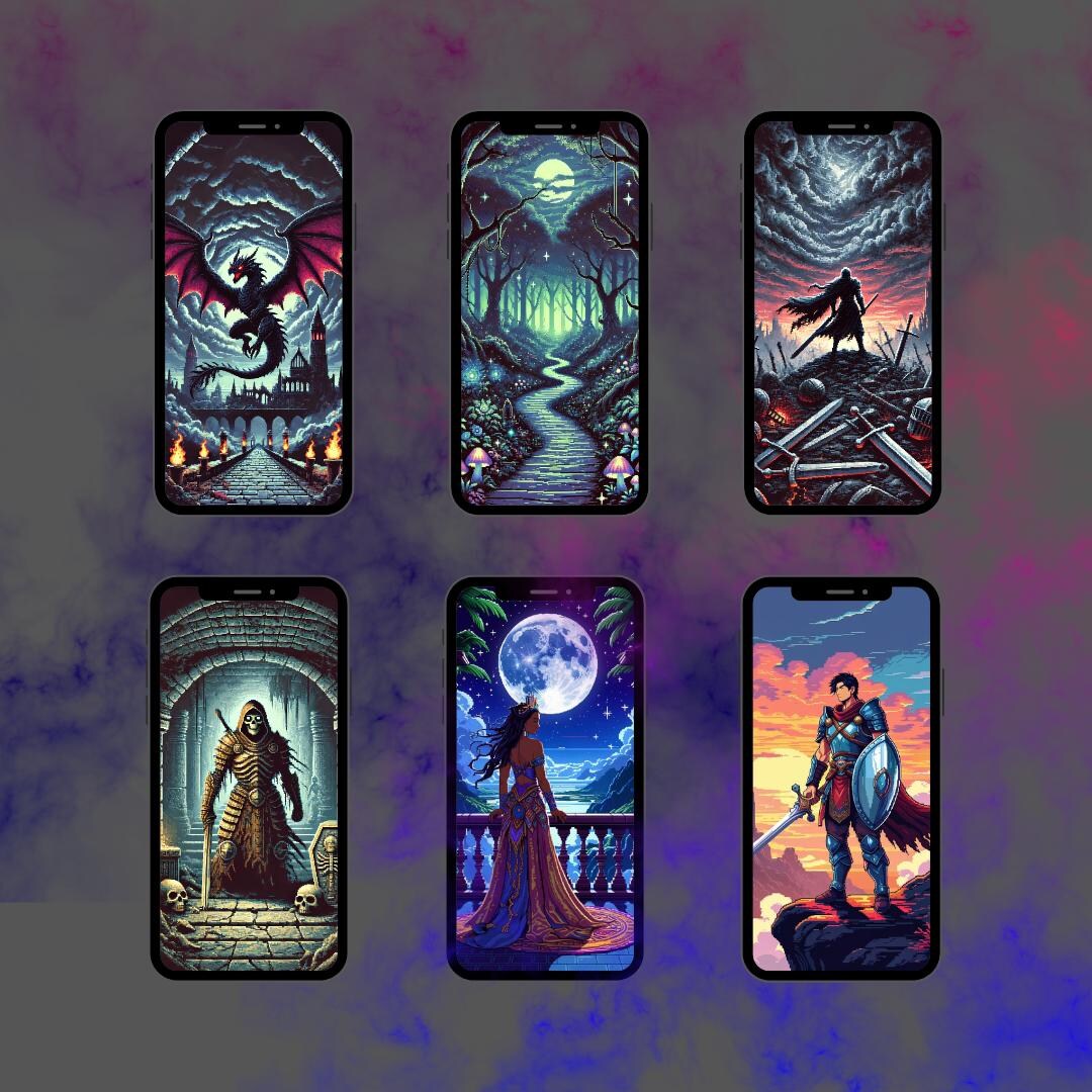 Pixel Art Dark Fantasy Phone Wallpapers | Pack of 10 | Dragons ...