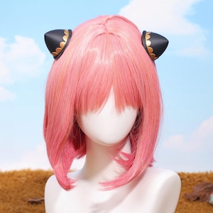 Anya Forger Cosplay Wig SPY x FAMILY Pink Bob Wig Black Hair Clips Heat Resistant Synthetic Fiber Anime Lolita Costume Game Player Hairpin