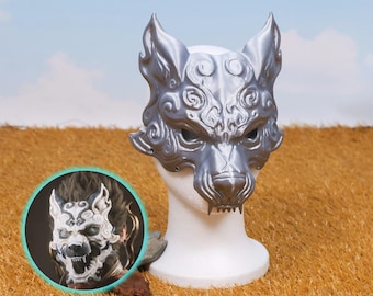 Máscara de media cara de demonio plateado con colmillos tallados, accesorio de cosplay de terror mítico, regalo de disfraz de Halloween, juego de rol, fantasía, evento, fiesta, decoración, conjunto de accesorios