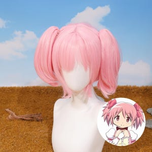 Madoka Kaname Pink Twin Tail Cosplay Perücke Puella Magi Magica Kostüm Haarteil Hitzebeständige Synthetische Fasern Anime Clips Geburtstagsgeschenk