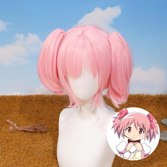 Pink Twin Tail Cosplay Wig Pre Styled Buns Heat Resistant Synthetic Anime Style Costume Wig Magical Girl Hair for Conventions Photoshoot