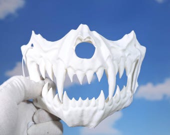Máscara de media cara con calavera de tigre y colmillos, impresa en 3D, accesorio de cosplay de hueso para juegos de terror góticos, disfraces de plataformas, regalos para actuaciones de anime en el escenario.