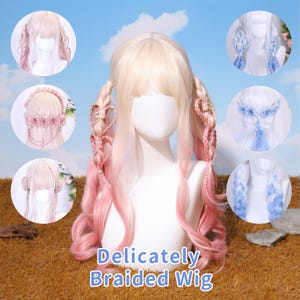 Hart vlecht pruik met kleurverloop blond roze wit blauw cosplay lolita voorgestyled hittebestendige matte vezel zes stijlen AF verjaardagscadeau spel