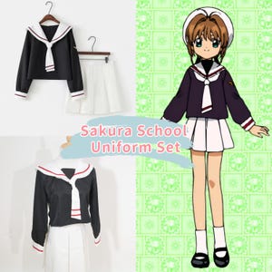 Sakura Kinomoto School Uniform Cosplay Set for Girls by Cardcaptor Sakura Top Skirt Tie Anime Costume for Cosplay Gamers Gifts Girls Costume