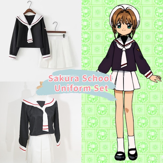 Sakura Kinomoto School Uniform Cosplay Set for Girls by Cardcaptor Sakura Top Skirt Tie Anime Costume for Cosplay Gamers Gifts Girls Costume