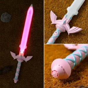 Pink Master Sword Zelda Pastel LED Replica BotW 3D Printed Glowing Baby Pink Cosplay Sword Prop for LOZ TotK Fans Birthday Holiday Gift