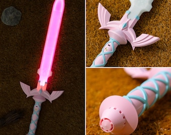 Pink Master Sword Zelda Pastel LED Replica BotW 3D Printed Glowing Baby Pink Cosplay Sword Prop for LOZ TotK Fans Birthday Holiday Gift