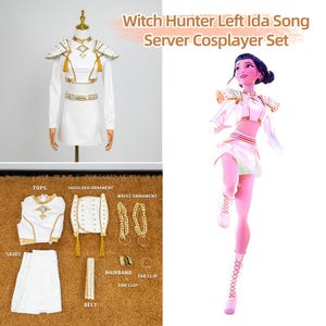 Ensemble de costumes cosplay K Pop Rumi Zoey Mila, blanc, armure d'épaule dorée, ceinture holographique, tenue de vacances, cadeau idole