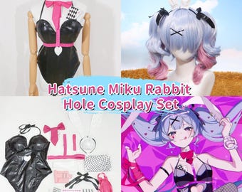 Blue Idol Bunny Girl Cosplay Costume Set Rabbit Ear Tail Gradient Wig Anime Style Outfit Holiday Party Display Wear Stage Performance Look