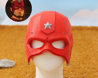 Red Tactical Hero Helmet Wearable 3D Printed Cosplay Mask Magnetic Back Military Style Armor Prop Display Gift Stage Costume Collectible