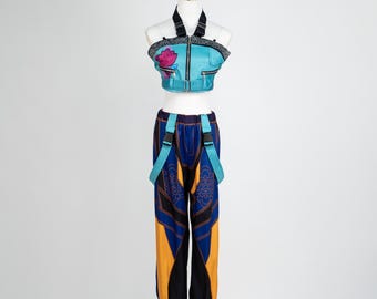 Dark Fantasy Idol Bühnenkostüm-Set Frauen Leistung Outfit Crop Top Hose Harness Tasche Konzert Tanz Festival Geschenk Halloween Party Wear