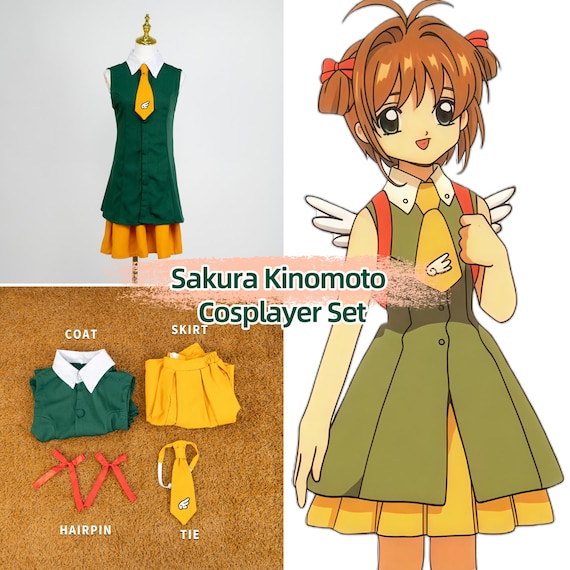 Magical Girl Travel Style Cosplay Costume Set Green Coat Yellow Skirt Tie Red Hairpins Holiday Party Outfit Stage Display Wear Gift
