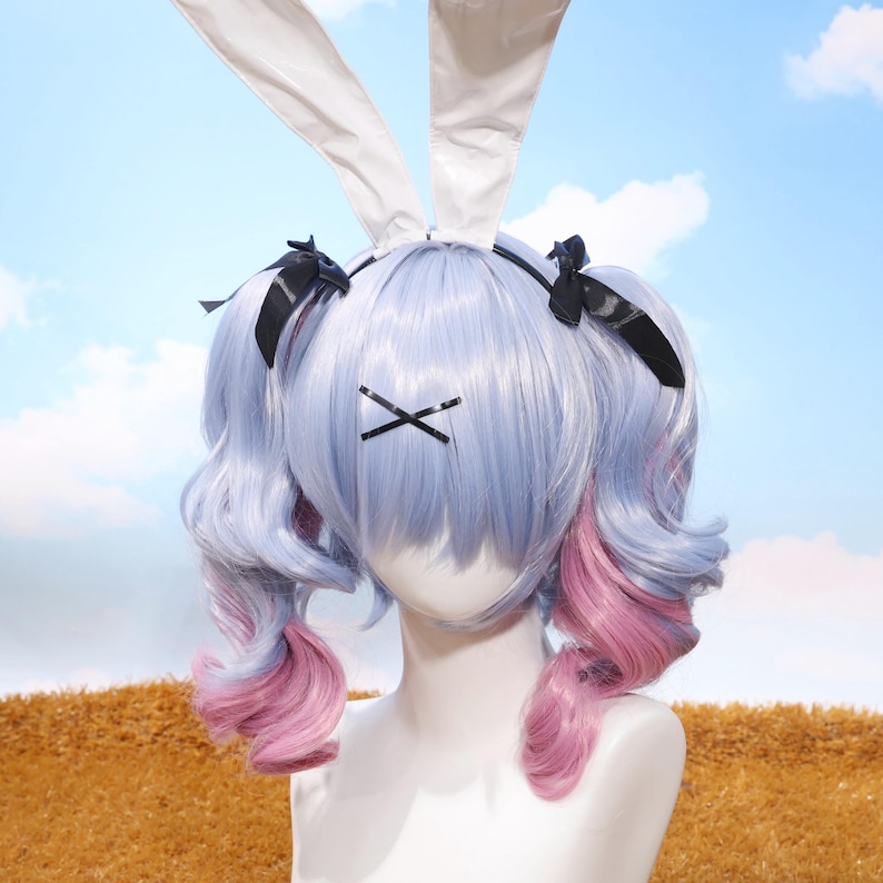 Toupee Rabbit Blue Idol Bunny Girl Cosplay Costume Set Rabbit Ear Tail Gradient Wig ...