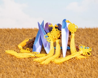 Galaxy Star Anime Kunai Cosplay Prop with Korean Knot Tassel 3D Printed Blue Gradient Blade Cosplay Dress Up Holiday Gift Idol Cosplay Prop